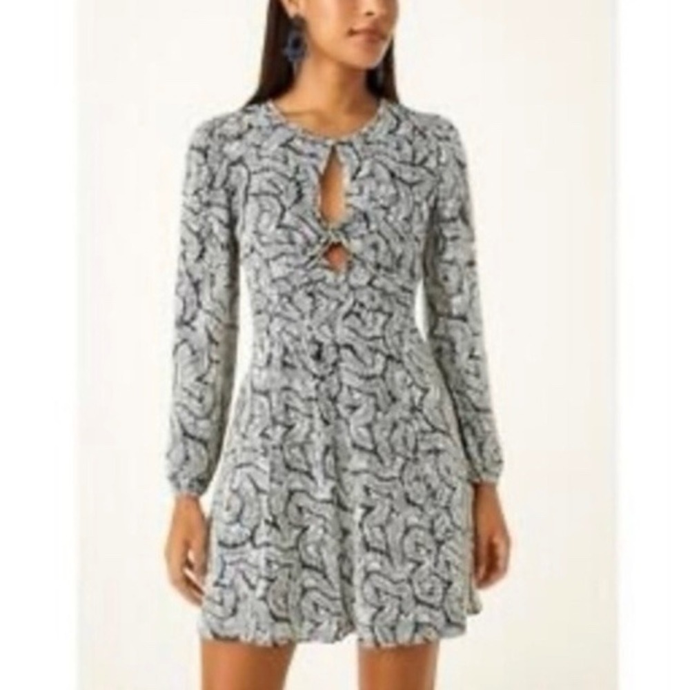 Michael Kors Women Black White Fern Print Keyhole Knot Front Mini Dress NEW Sz M